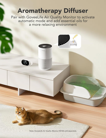 goveelife smart mini air purifier for bedroom, with on a desk or shelf