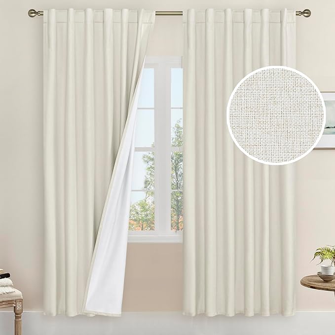 LAMIT Natural 100% Blackout Linen Curtains, 78 Inches Linen Textured Thermal by LAMIT