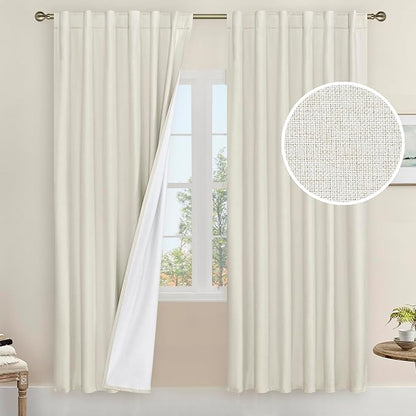 LAMIT Natural 100% Blackout Linen Curtains, 78 Inches Linen Textured Thermal by LAMIT