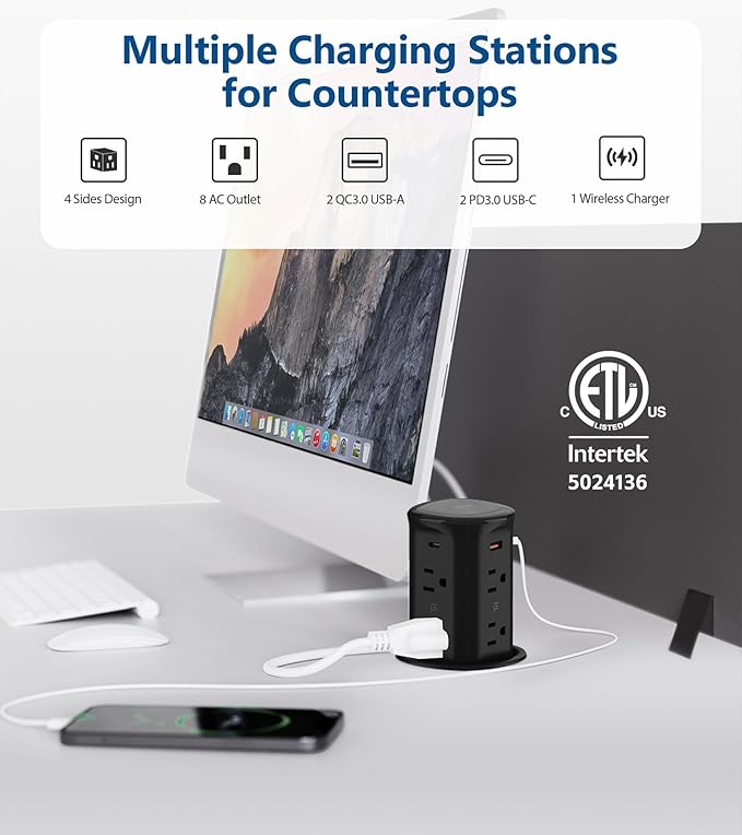 Jgstkcity Pop up Outlet for Countertop, 65W USB C Fast Charging, 15W Wireless - Image 2