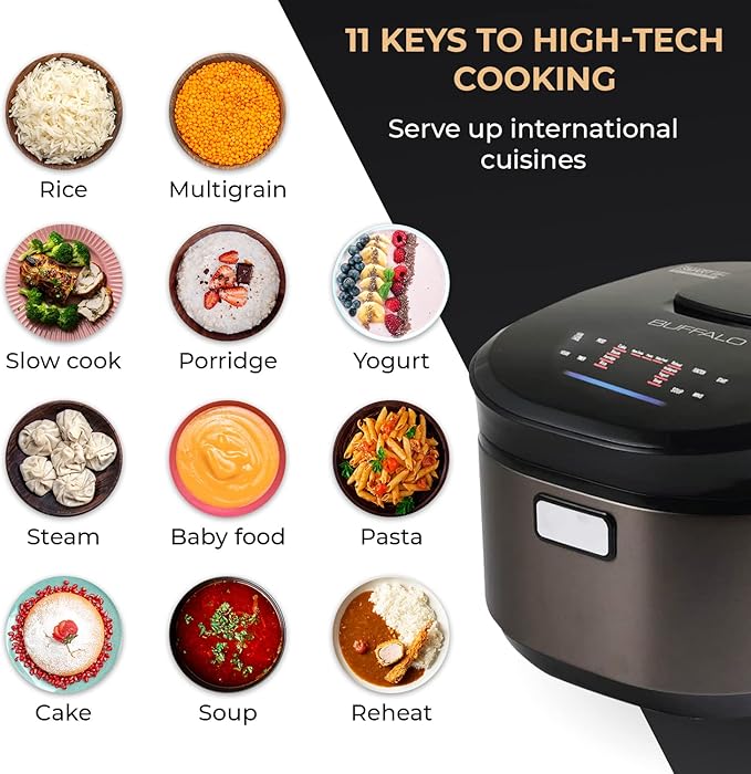 Buffalo Titanium Grey IH SMART COOKER, Rice Cooker and Warmer, 10 cups of rice - Image 3