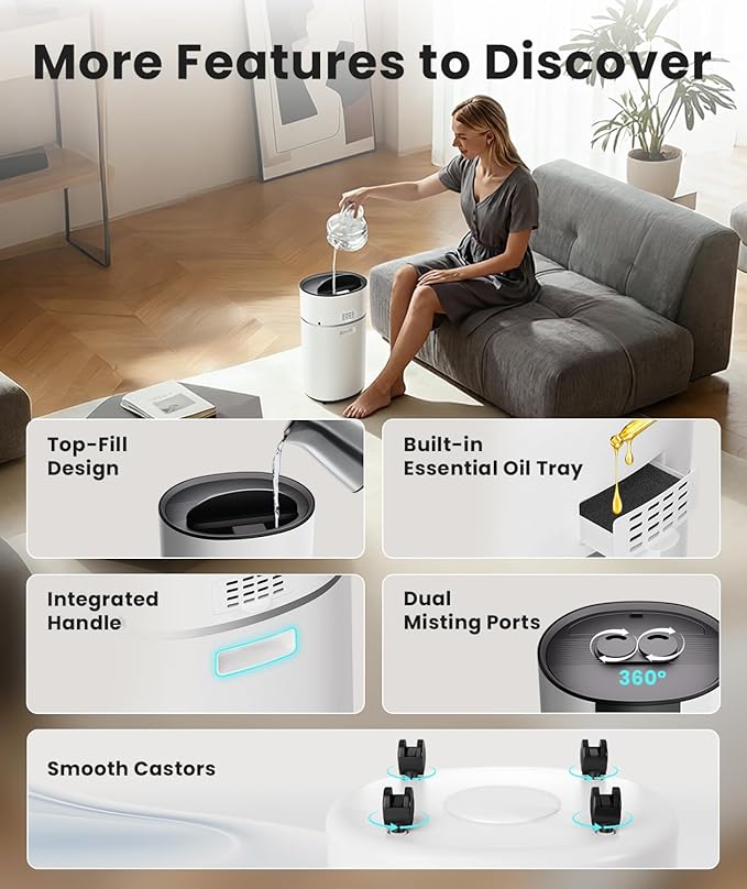 AreShark 4.2 Gal/16L Humidifier Large Room, Cool Warm Mist 2000ft² Whole House - Image 8