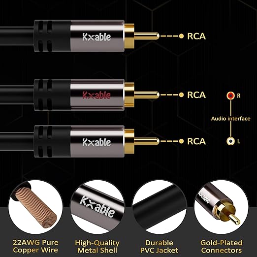 Kxable RCA Y-Adapter Splitter Cable 50 Feet, 1 RCA Male to 2 RCA Male Stereo - Image 3