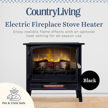 Country Living Infrared Freestanding Electric Fireplace Stove Heater in Black | - Image 2