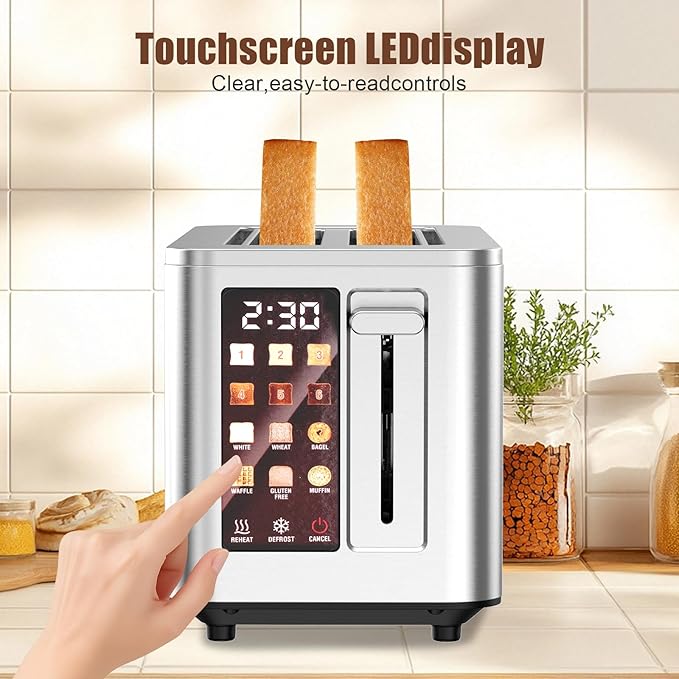 Touch Screen Toaster 2 Slice, Stainless Steel Toasters Digital Timer 2 Slot - Image 6