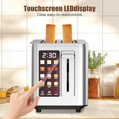 Touch Screen Toaster 2 Slice, Stainless Steel Toasters Digital Timer 2 Slot - Image 6