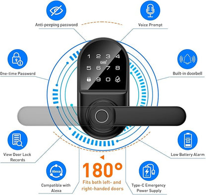 Smart keypad Door Lock with Handle，Fingerprint Keyless Entry Digital Lock with - Image 6