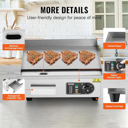 VEVOR Commercial Electric Griddle, 1700W Countertop Flat Top Grill, 18in - Image 6