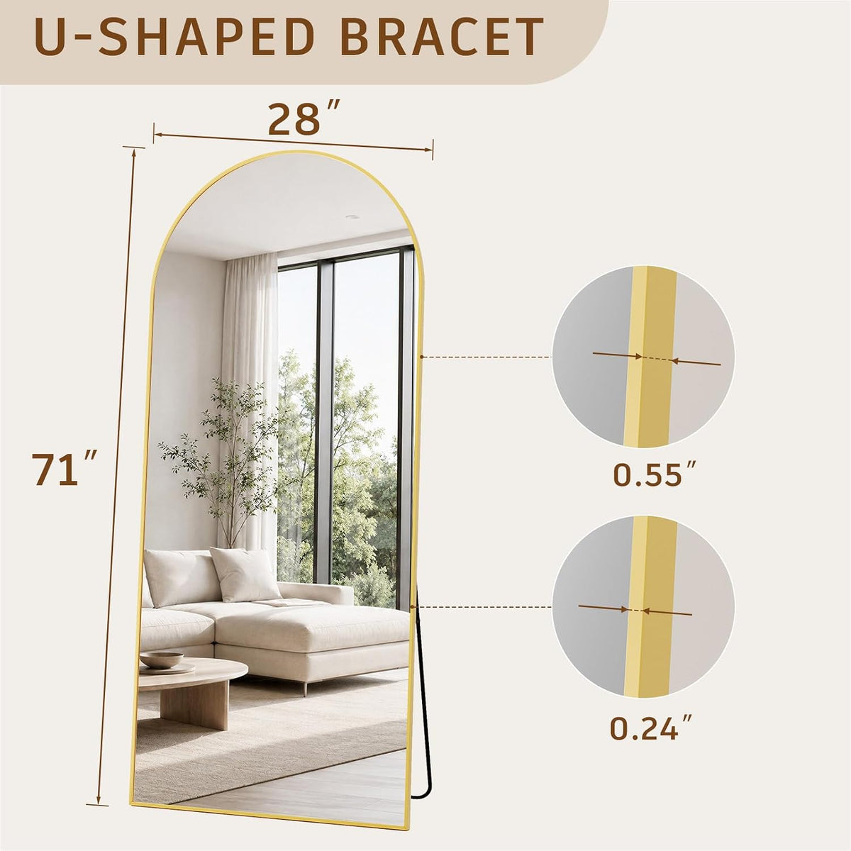 Koonmi 71x28 Arched Full Length Mirror, Floor Mirror with Stand