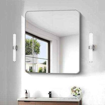 Silver Bathroom Mirror, 30 x 36 Inch Metal Framed Silver Rectangle Mirror by WelcometoCIVENO