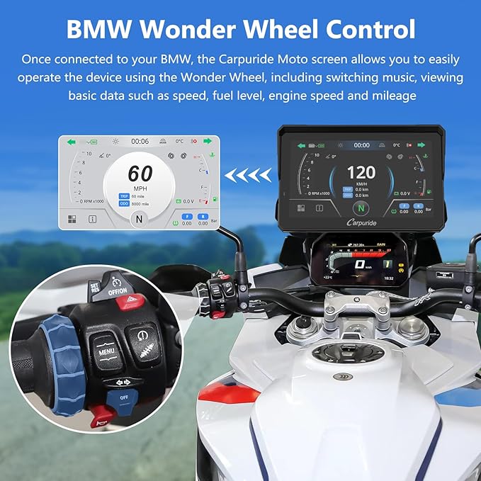 CARPURIDE W702BS PRO for BMW Motorcycle CarPlay & Android Auto Dual Bluetooth - Image 3