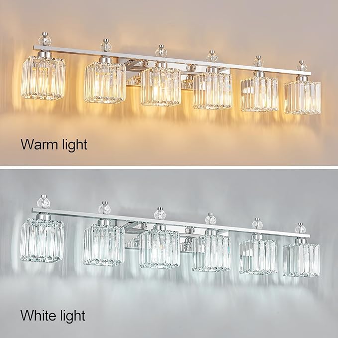 FDPBY Vanity Lights 6-Light Modern Crystal Vanity Light Chrome Bathroom Light - Image 2