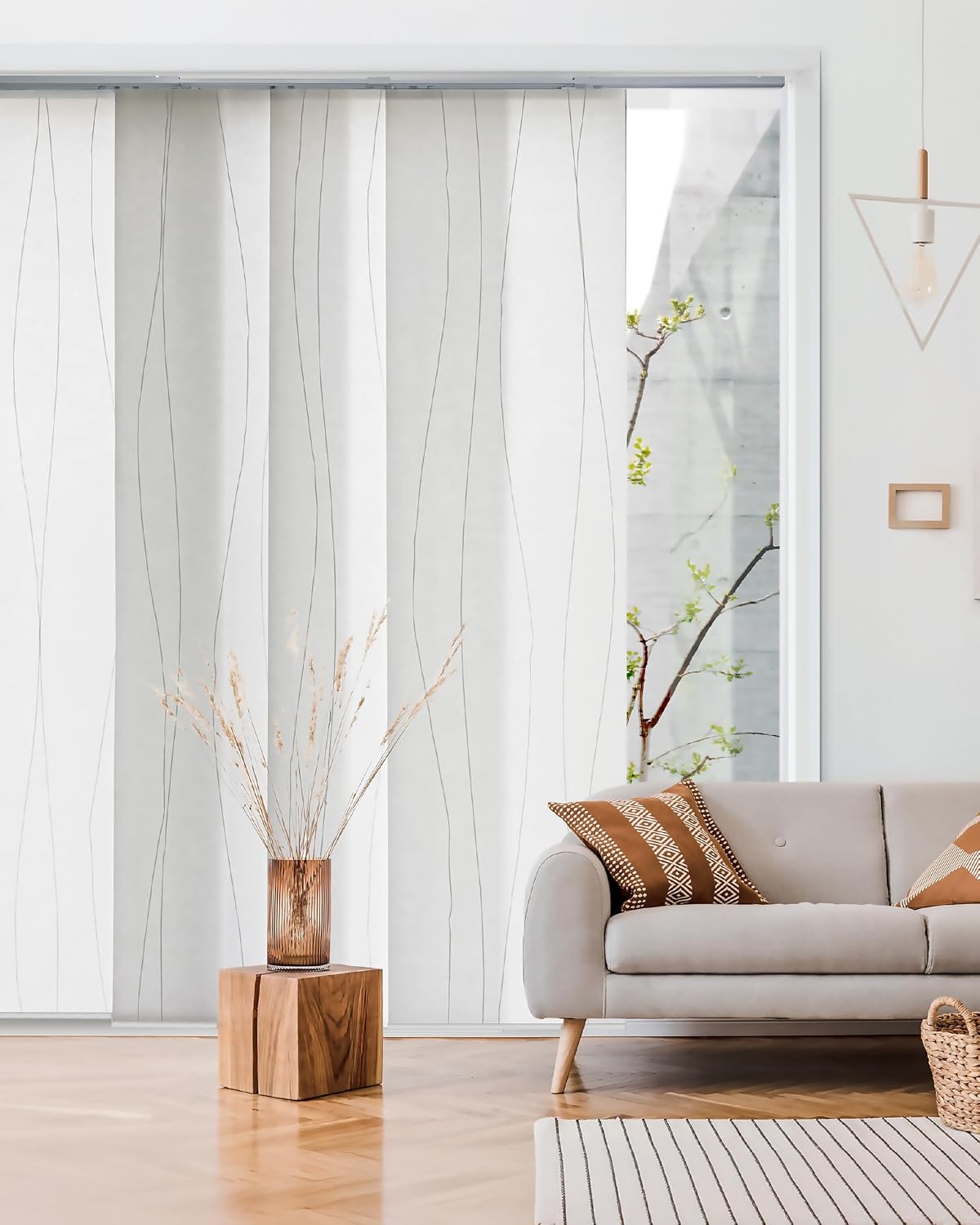 Panel Blinds Light Filter White 45.8"-86" x 96", Catch Me | White Light-Filtering Panel Blinds with Adjustable Track and Trim-to-Fit Panels for Windows and Patio Doors