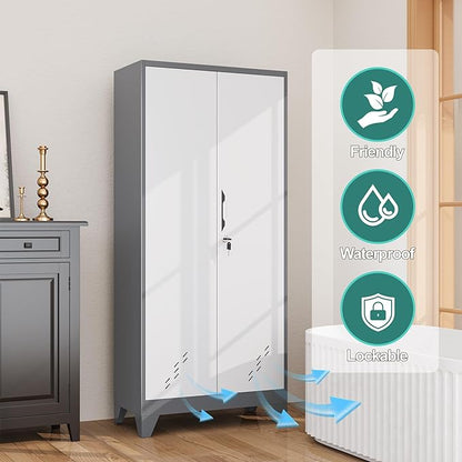 Metal Storage Cabinet with Locking Doors, Broom Closet/Freestanding Bathroom - Image 4