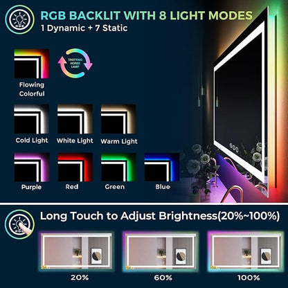 YEELAIT 60x36 Inch RGB LED Bathroom Mirror Front Light and RGB Backlit Lighted - Image 3