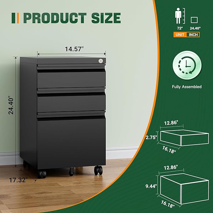 Letaya 3 Drawer Mobile File Cabinet - Image 2