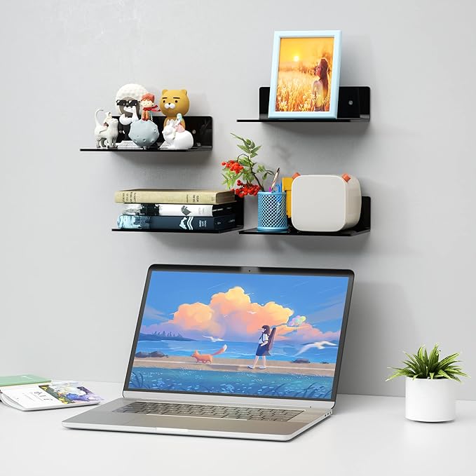 9 Inches Acrylic Wall Shelves 2 Pack, Floating Shelf - Image 2