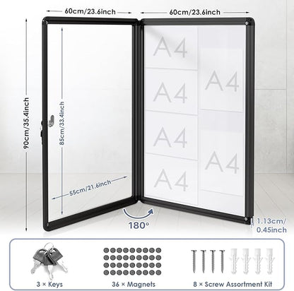 Enclosed Bulletin White Board 36x24 in, Lockable Wall Display Case - Image 2