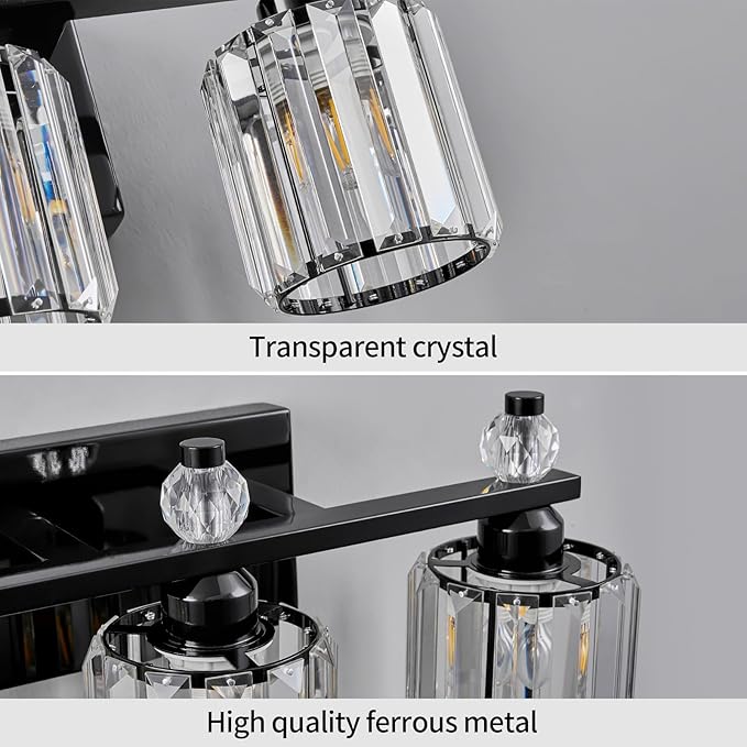 FDPBY Bathroom Vanity Lights 3-Light Plating Black Modern Crystal Vanity Light - Image 4