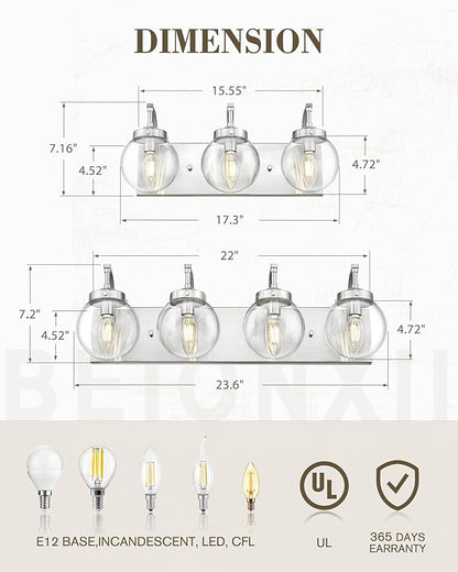 Beionxii Brushed Nickel Bathroom Light Fixtures, 3-Light Bathroom Vanity Light - Image 4
