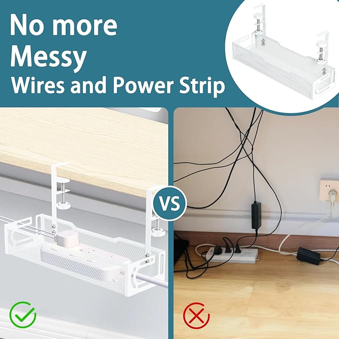 2Pack Under Desk Cable Management Tray, No Drill Mesh Desk Cable Tray, Wire - Image 6