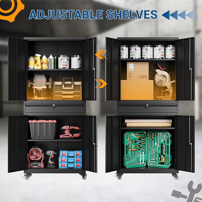 73" Metal Cabinet-Black Heavy Duty Rolling Storage Cabinet Steel Tool Cabinets - Image 4
