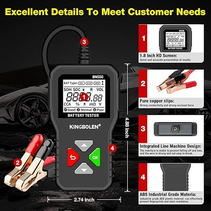 KINGBOLEN BM550 6V 12V 24V Car Battery Tester, 100-2000 CCA Voltage Tester - Image 4