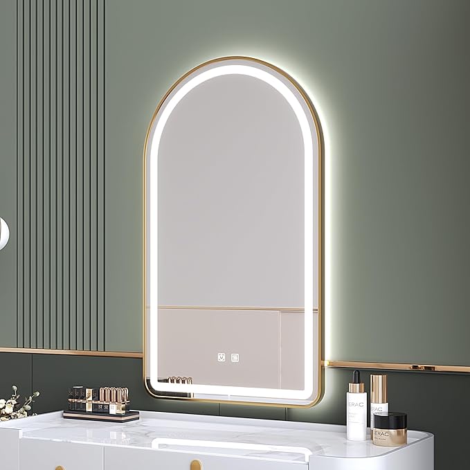 30x40 inch Gold Tempered Glass LED Arched Mirror - Image 3