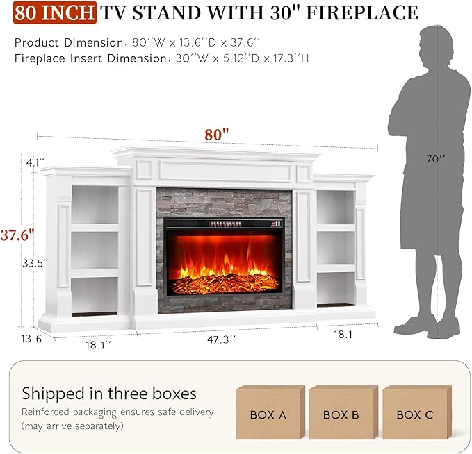 80" Electric Fireplace with Mantel, Fireplace TV Stand - Image 7
