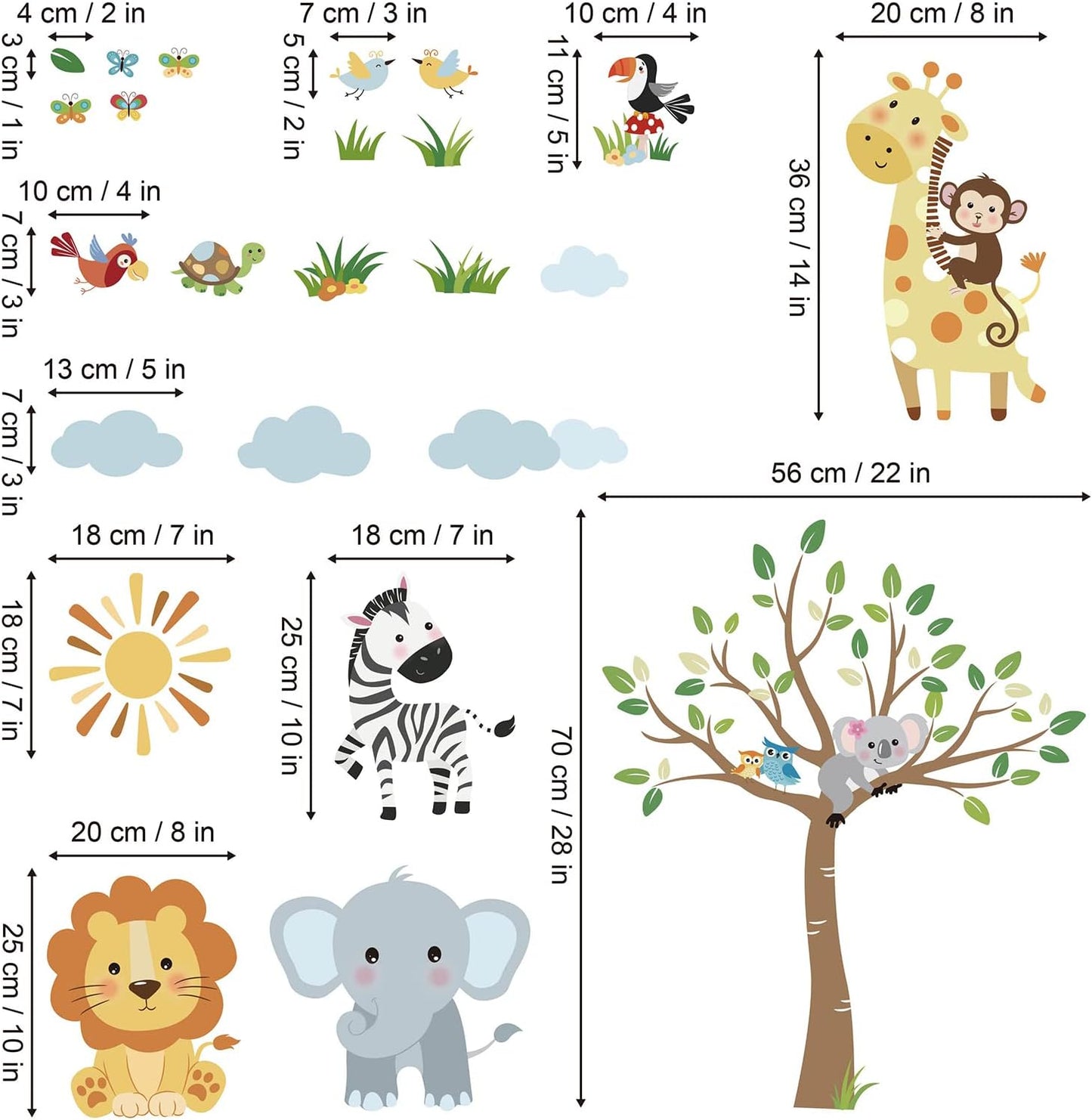 decalmile Jungle Animals Monkey Tree Elephant Lion Wall Decals Stickers