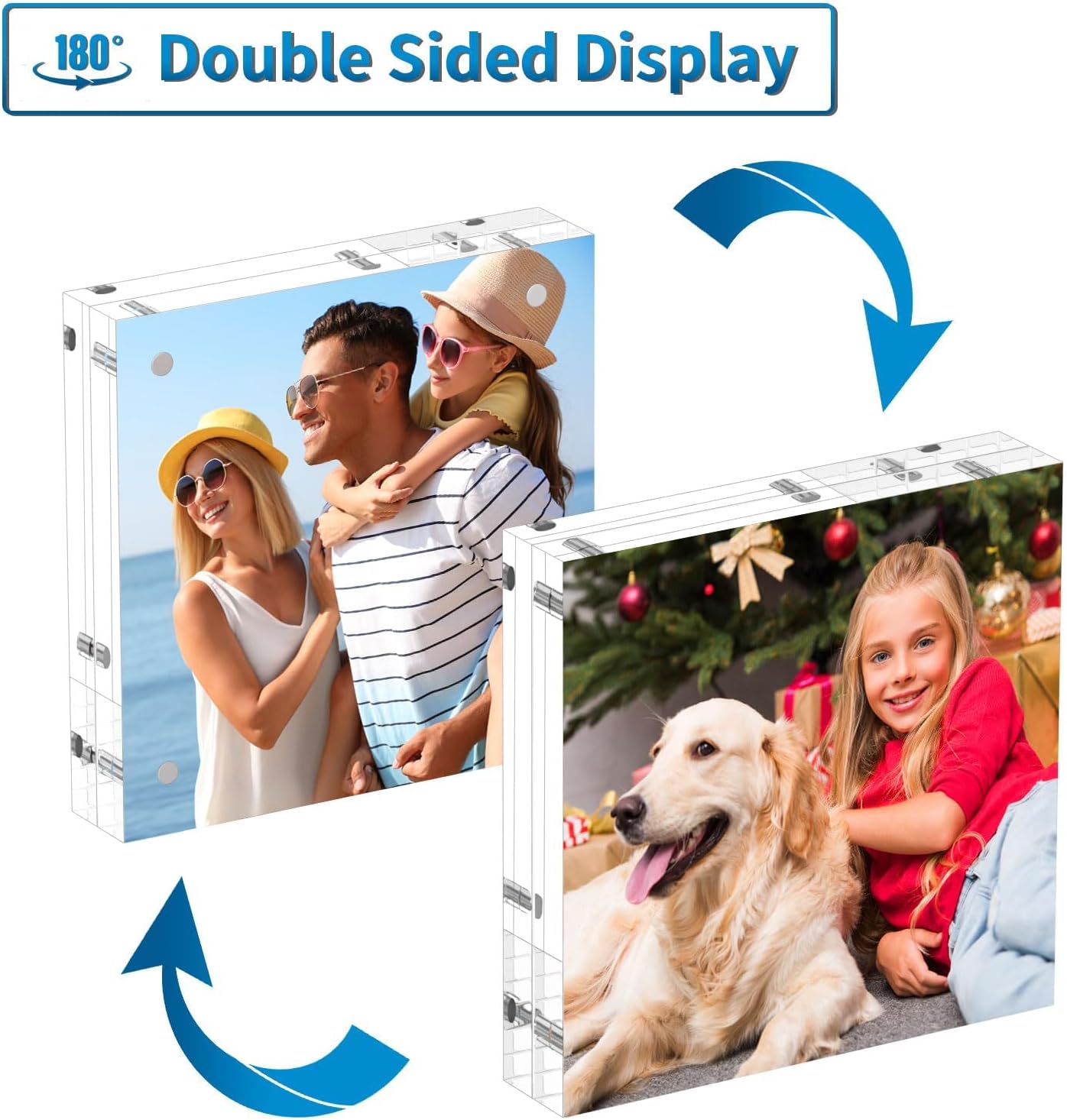 AITEE 5x5 Acrylic Picture Frames 3 Pack, Clear Picture Frames，20% Thicker | Freestanding Double Sided Magnetic Acrylic Lucite Frameless Transparent Square Frame Block Gift for Desktop Display