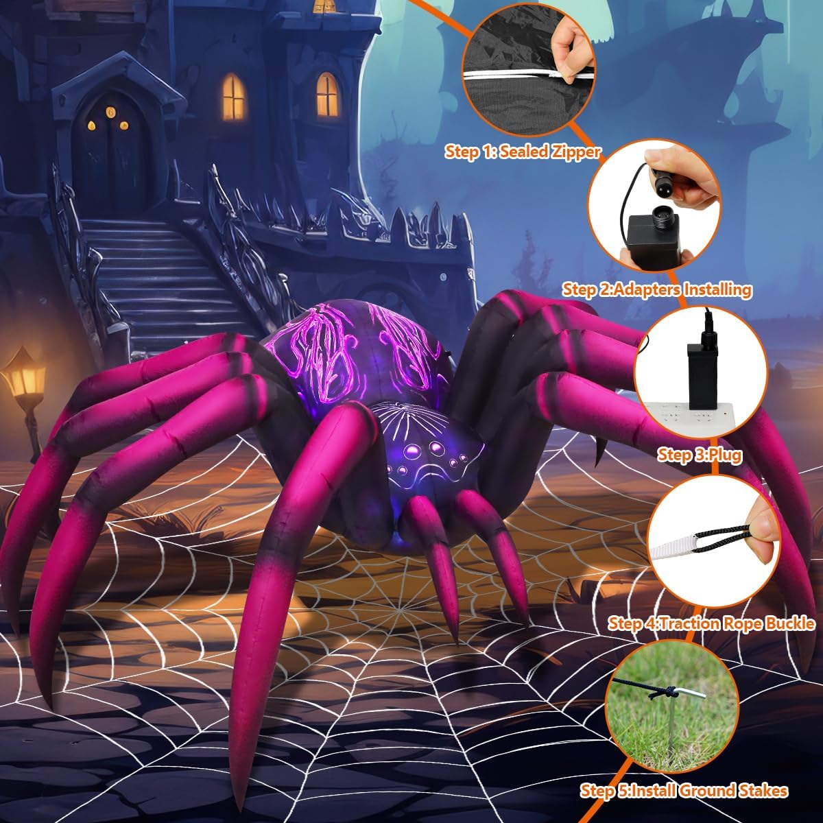 COMIN 9 FT Long Halloween Inflatables Purple Gradient Spider Outdoor Decorati...