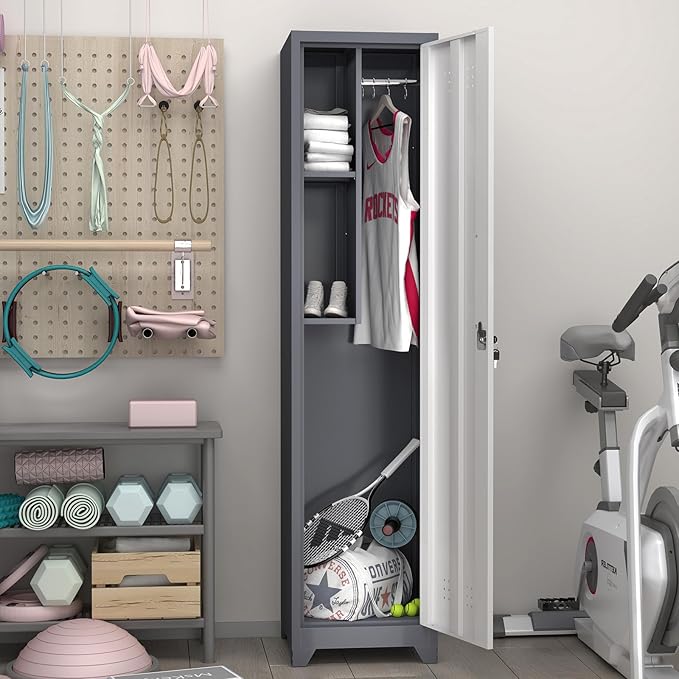 GREATMEET Slim Locking Metal Garage Storage Cabinet, Tall Steel Narrow Broom - Image 8