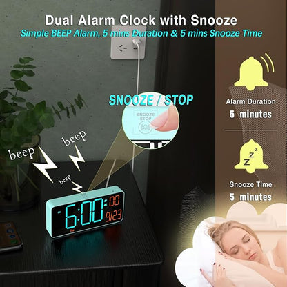 KOSUMOSU Alarm Clock for Bedroom, 6.7in Small Digital Clock, Auto Dimming - Image 6