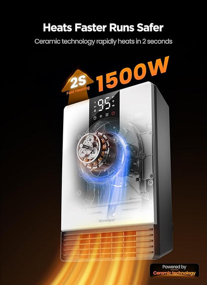 GiveBest Wall Heater for Bathroom, 1500W Fast Heating Electric Space Heater - Image 2