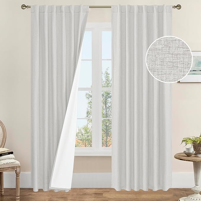 LAMIT 100% Blackout Linen Curtains, 84 Inches Linen Textured Living Room by LAMIT