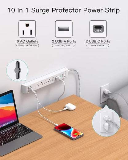 2 Pack Power Strip, 12FT Long Extension Cord, Surge Protector - Image 2
