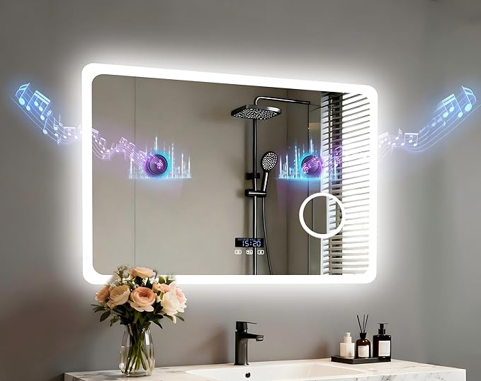 LUVODI LED Bathroom Mirror Rectangle: 32x24 inch Lighted Makeup Vanity by LUVODI