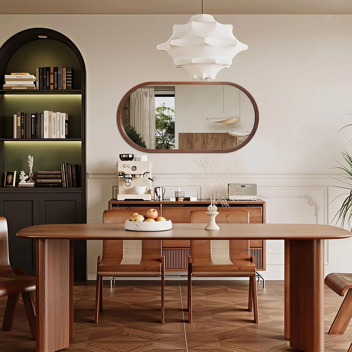 Oval Full Length Mirror, 48"X24" Wood Wall Mirror, Walnut | HD Shatter-Proof, Wall Mounted Mirror for Home Decor, Bedroom Living Room Entryway Coloakroom, Horizontal/Vertical