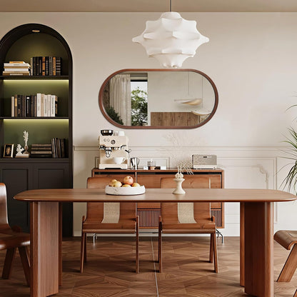 Oval Full Length Mirror, 48"X24" Wood Wall Mirror, Walnut | HD Shatter-Proof, Wall Mounted Mirror for Home Decor, Bedroom Living Room Entryway Coloakroom, Horizontal/Vertical