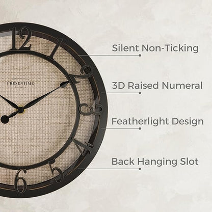 Presentime & Co 10" Farmhouse Series Wall Clock, Cottage Style, Faux Burlap - Image 2