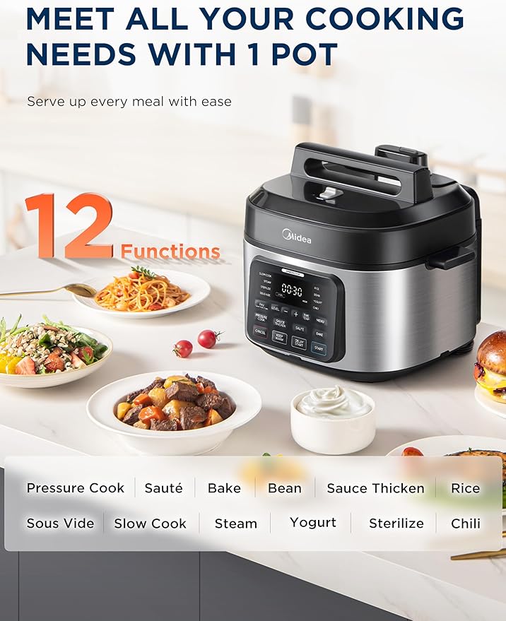 Midea WideMax 12-in-1 Electric Pressure Cooker, 6.5 Quart, 12 Presets, Rice - Image 2