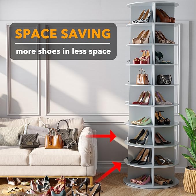 SpaceAid 9 Tier Rotating Shoe Rack Tower, Spinning Shoe Display Lazy Susan - Image 3