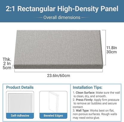 4 Pack High-Density Core with Fabric Cover Acoustic Panels – 24×12×2 In - Image 2
