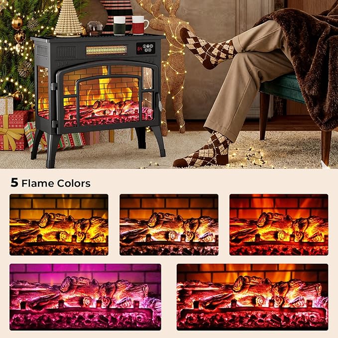 BREEZEHEAT Electric Fireplace Stove-Freestanding Fireplace Heater w/ 3D Flame - Image 6