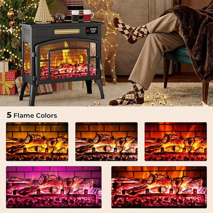 BREEZEHEAT Electric Fireplace Stove-Freestanding Fireplace Heater w/ 3D Flame - Image 6