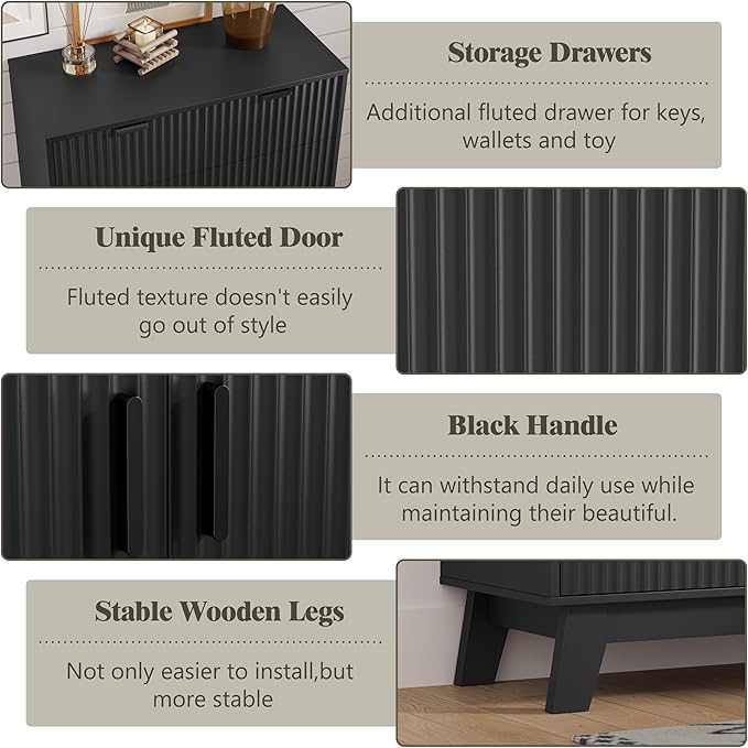 Shoe Cabinet Storage for Entryway, 4 Tier Fluted Shoe Storage Cabinet - Image 5