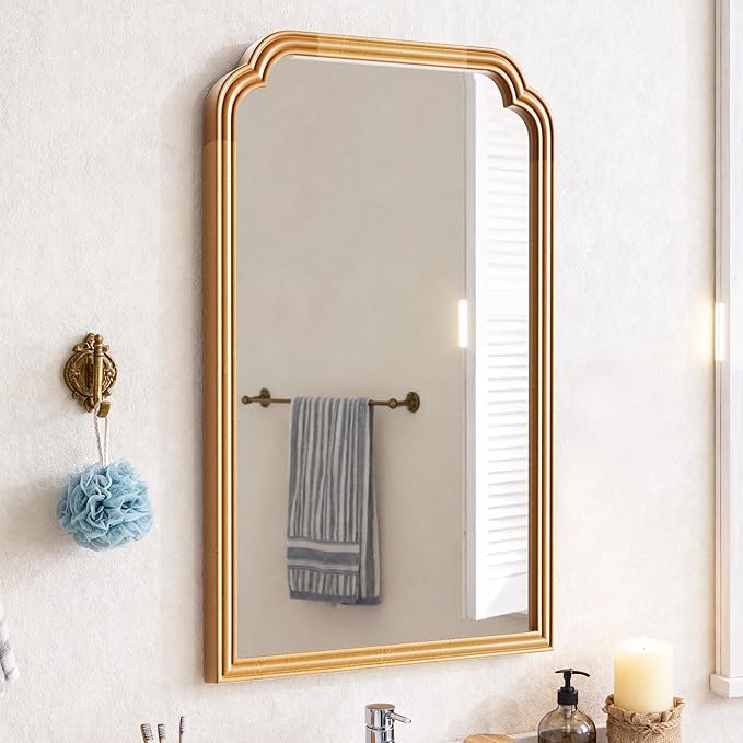 Wood Frame Wall Mirror for Bathroom, Rounded Corner Arch Rectangle Mirror for by FerytangeHome