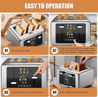4 Slice Toaster, Touchscreen & Dual Independent Control Panel，5 Basic Functions - Image 7