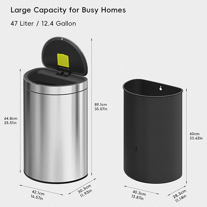 EKO Mirage Semi-Round Motion Sensor Trash Can, 47 Liter / 12.4 Gallon Automatic - Image 3